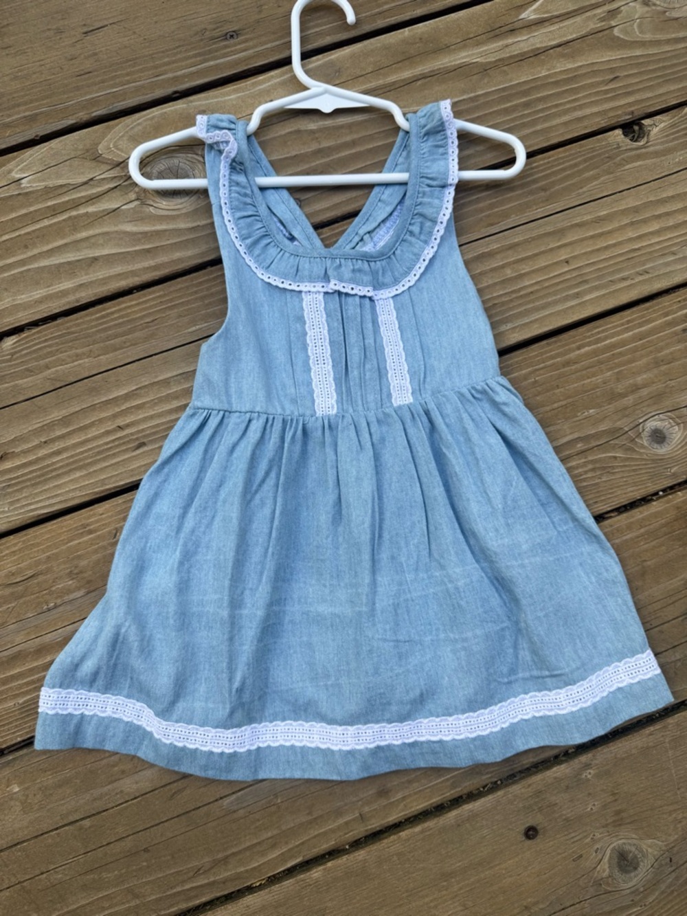 Calvin Klein Light Blue Denim-Style Lace Trim Girls Sundress